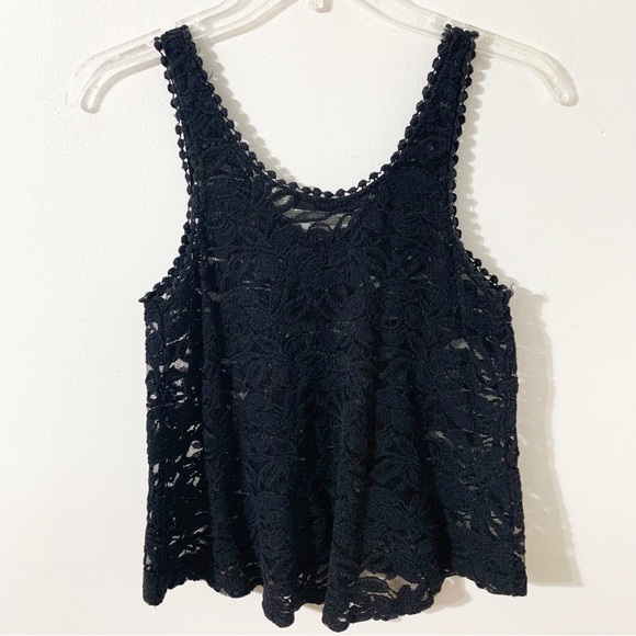 Double Zero Lace Scoop Neck Sleeveless Semi Sheer Babydoll Top Boho Festival 🖤 - Picture 2 of 6